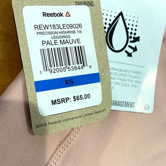 Reebok Size XS Precision High Rise 7/8 Leggings In Pale Mauve Pink NWT - Picture 10 of 11